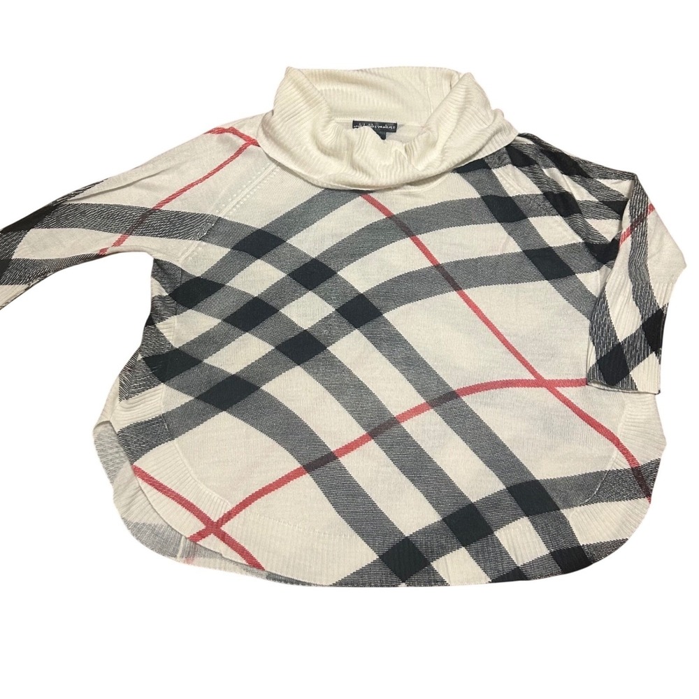United States Sweaters Womens Plaid Cowl Neck Oversized Dolman Knit Top Cream Sm